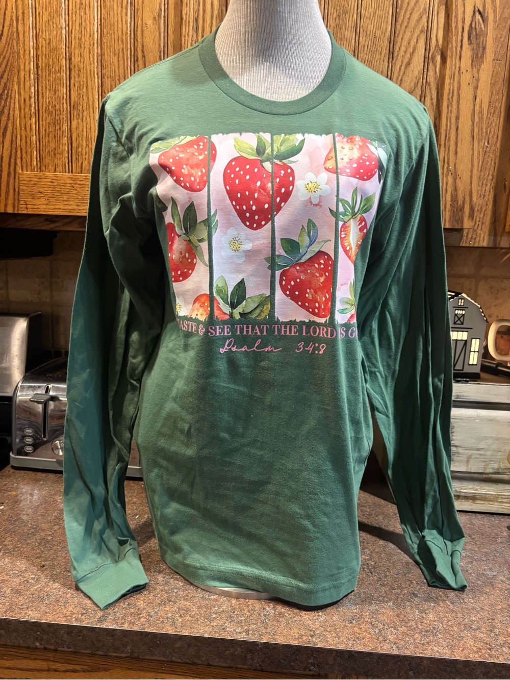 American Apparel Green Long-Sleeve Strawberry Graphic Tee